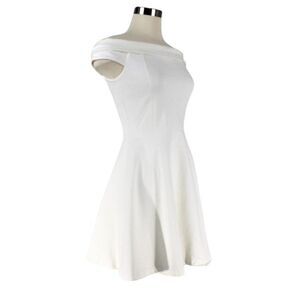 Off-Shoulder Skater Fit & Flare Knee Length Dress Lined White Women's Size Med